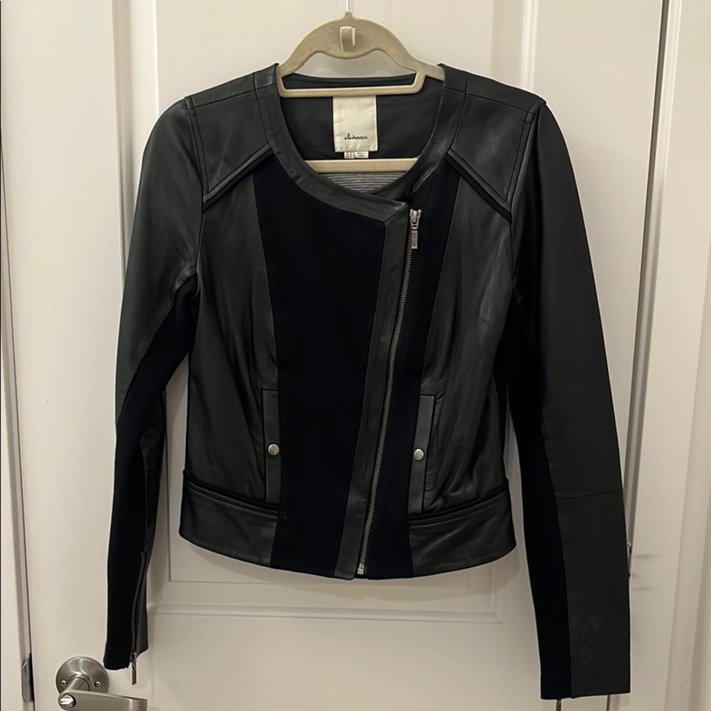 Elevenses Black Leather Moto Jacket Asymmetrical Zipper